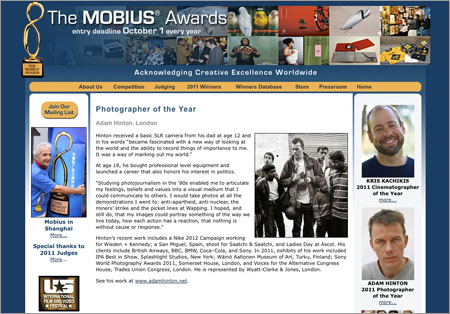Adam Hinton named Photographer of the Year at annual MOBIUS Awards