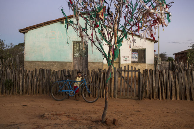 A little boy walks his bicycle back home in a village near Campo Alegre de Lourdes, in the state of Bahia. The community of small-plot farmers works to preserve native plants and breed drought-tolerant goats. The Sertão region is characterized by unforgiving heat, slash-and-burn agriculture, water scarcity, and severe environmental degradation. It has the largest concentration of rural poverty in Latin America, with a third of its residents living in extreme poverty. Home to nearly 20 million people, the region lies between the Amazon to the west and the northeastern coast, and covers nine states.