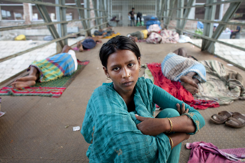 Parvin at the Sadarghat River Boat Terminal where she sleeps.